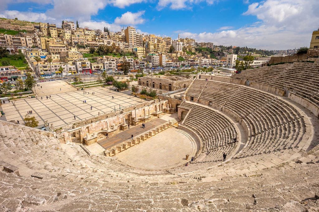 Aerial view of Roman Theatre in Amman Jordan