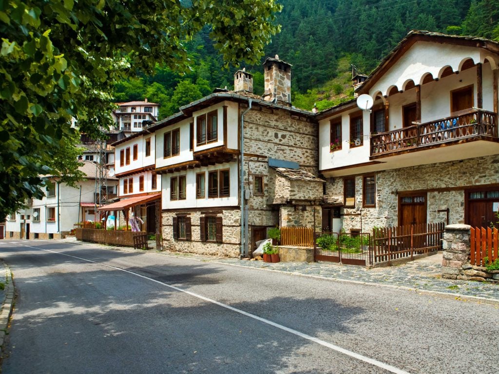 The view of houses in village Shiroka Laka in Bulgaria