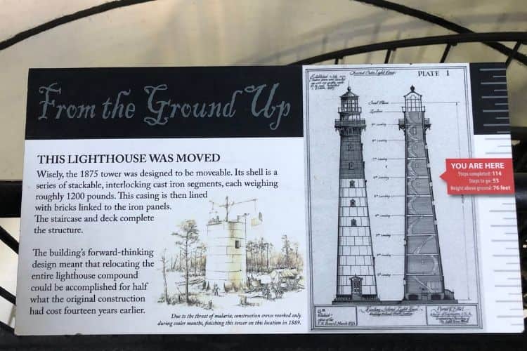 While climbing the lighthouse, placards teach about how the Hunting Island lighthouse was built, its purposes, and history.