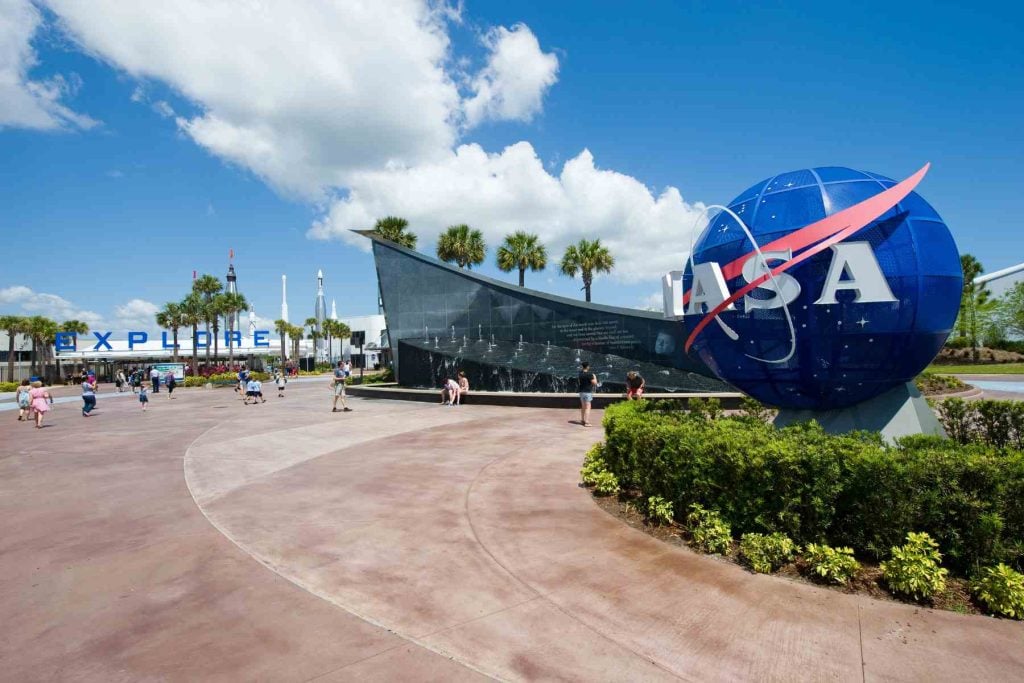A view of the entrance to the Kennedy Space Center in Orlando, Florida.