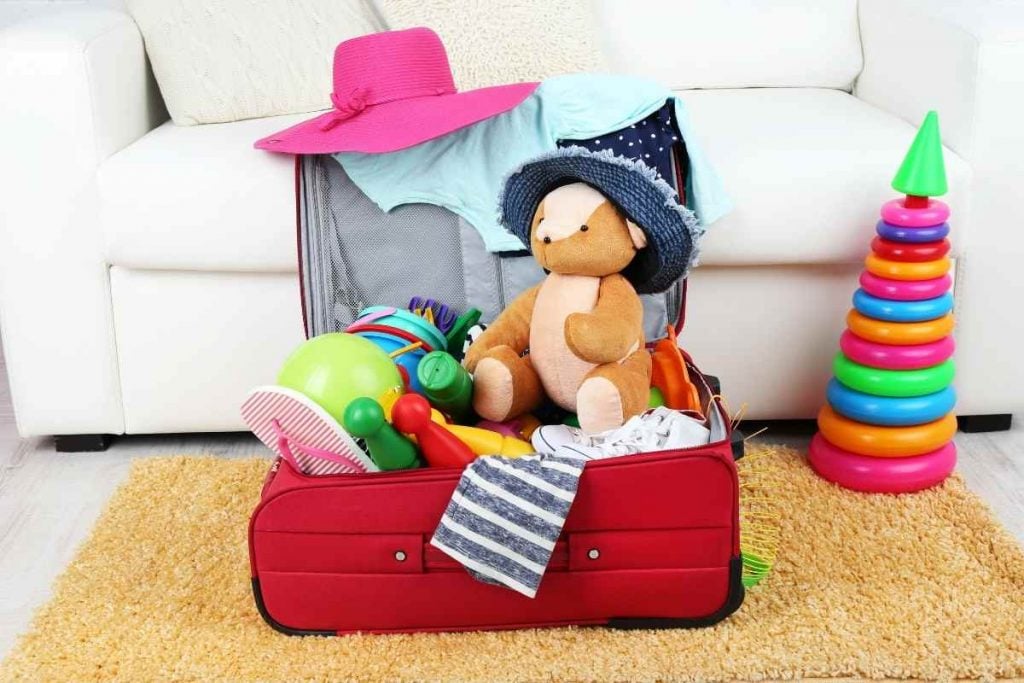 Kid stuff in a suitcase for road trip