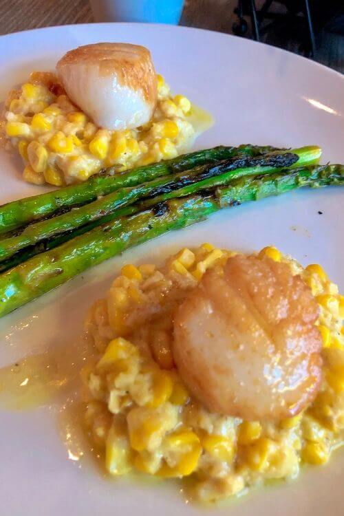 Beaufort tips for best eats: try Breakwater like this scallops and creamed corn dish. 