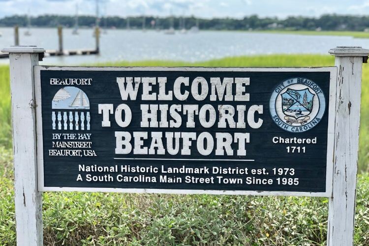 A welcome greeting to Beaufort; our Beaufort tips include spending time on the waterfront near the marina. 