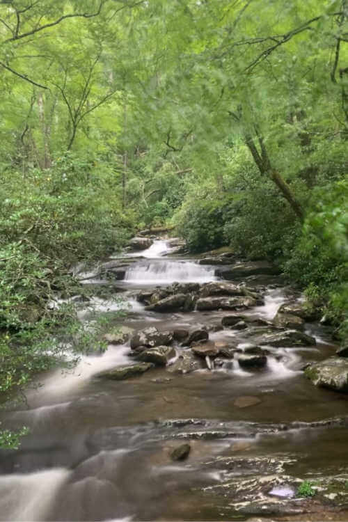 Waterfall and rocky stream at Great Smoky Mountains National Park.